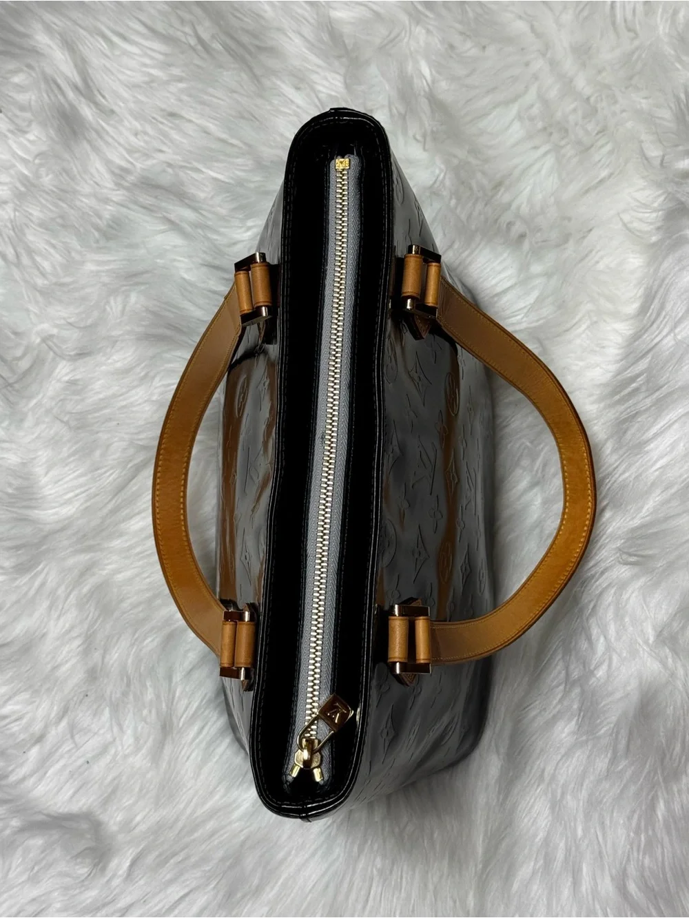 Louis Vuitton Vernis Black Houston Bag Tote Vachetta Leather + Dust Bag